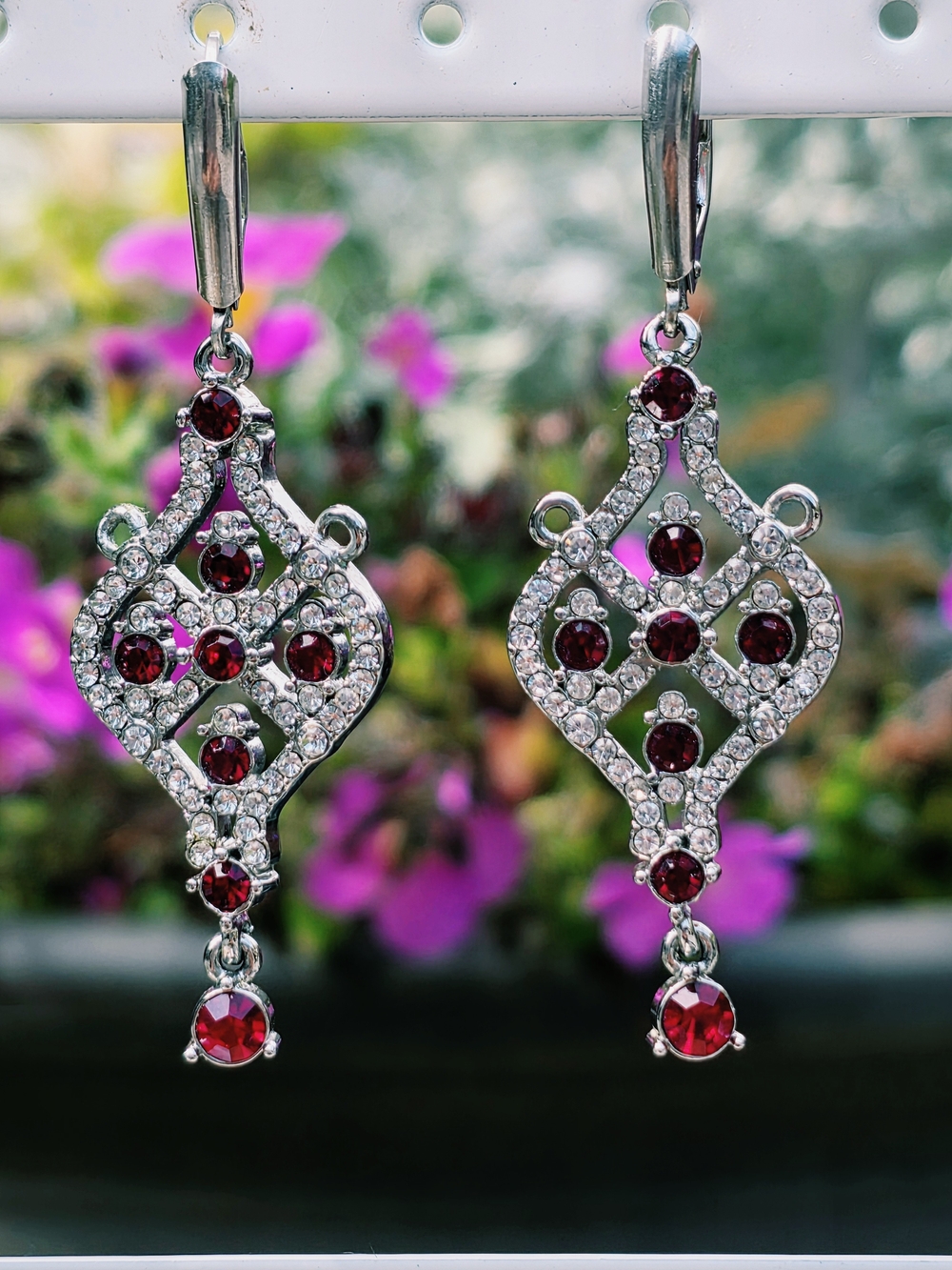 Elegant Red Crystal Filigree Drop Earrings - Women Jewelry